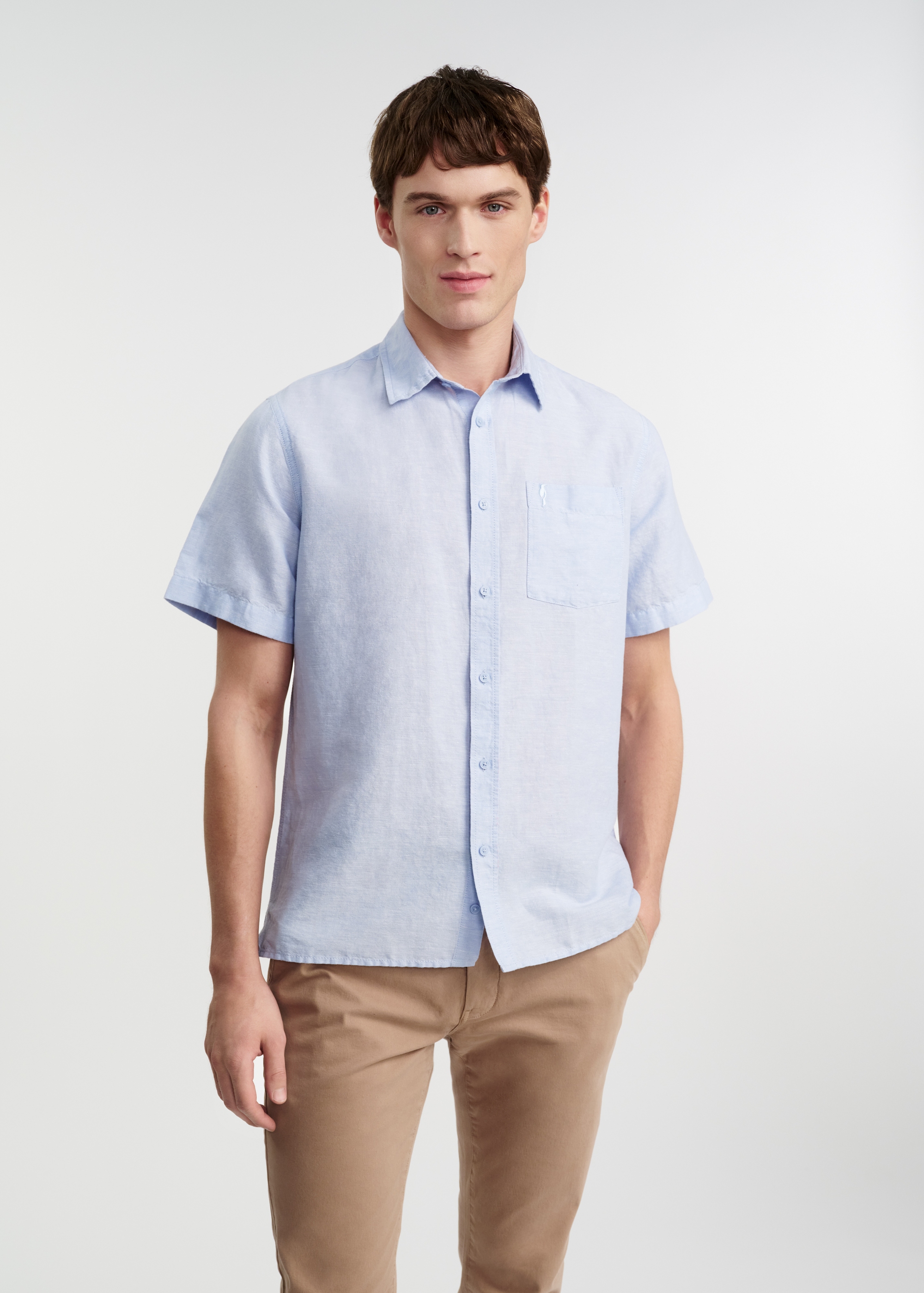 Blue men's shirt with short sleeves KOSMT-0327-60(W25)
